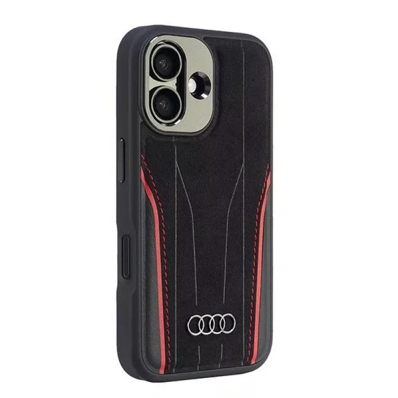 Audi Γνήσιο Δέρμα MagSafe Σκληρή Θήκη iPhone 16 Μαύρη-Κόκκινη