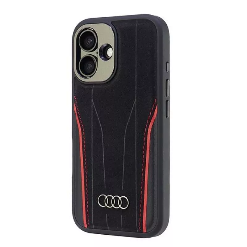 Audi Γνήσιο Δέρμα MagSafe Σκληρή Θήκη iPhone 16 Μαύρη-Κόκκινη