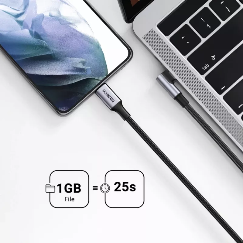 UGREEN USB-C σε USB-C Γωνιακό Καλώδιο US334 5A PD 100W 2m Μαύρο