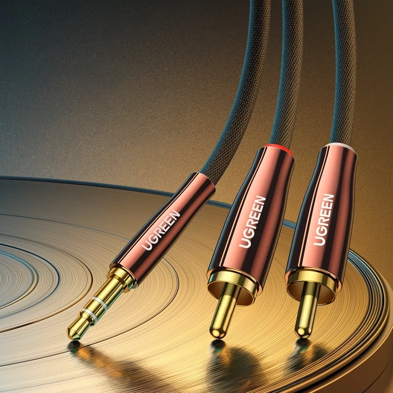 UGREEN Καλώδιο Ήχου 2x RCA (Cinch) σε 3,5 mm, 2 m, Μαύρο