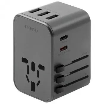 ENERGEA Travelworld Φορτιστής USB 35.5W 3A2C με Βύσματα US/EU/UK/AU, Gunmetal