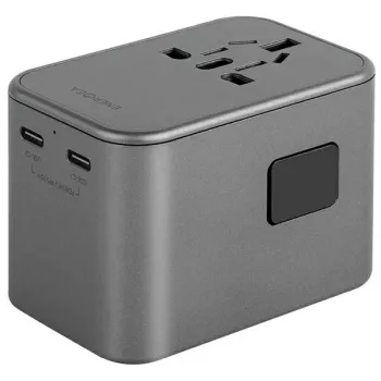 ENERGEA Travelworld Προσαρμογέας GaN65W 65W 1xUSB-A 2xUSB-C PD PPS QC 3.0 Εναλλασσόμενα Βύσματα US/EU/UK Gunmetal Grey