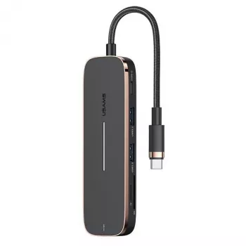 USAMS SJ575HUB01 USB-C Hub 2x USB-A USB-C PD HDMI SD Micro SD αναγνώστης καρτών μαύρο