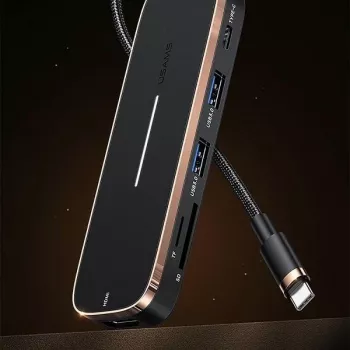 USAMS SJ575HUB01 USB-C Hub 2x USB-A USB-C PD HDMI SD Micro SD αναγνώστης καρτών μαύρο