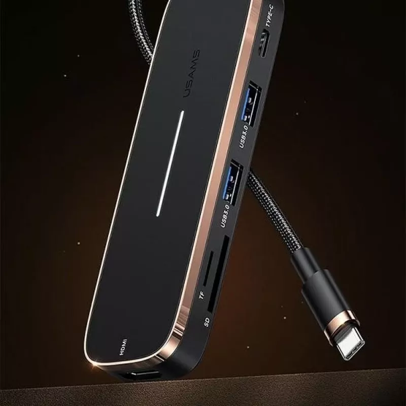 USAMS SJ575HUB01 USB-C Hub 2x USB-A USB-C PD HDMI SD Micro SD αναγνώστης καρτών μαύρο