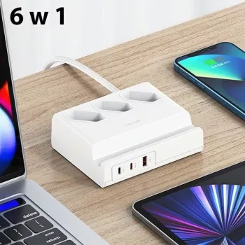 USAMS 65W Super SiFast Charging USB πολύπριζο επέκτασης EU λευκό CC160TC01 (US-CC160)