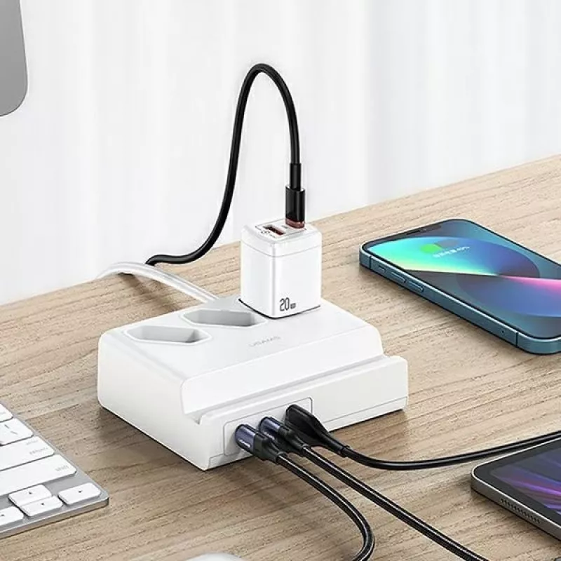 USAMS 65W Super SiFast Charging USB πολύπριζο επέκτασης EU λευκό CC160TC01 (US-CC160)