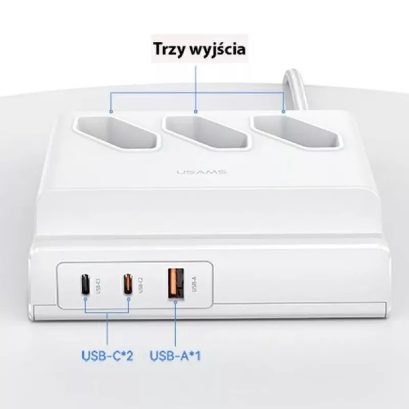 USAMS 65W Super SiFast Charging USB πολύπριζο επέκτασης EU λευκό CC160TC01 (US-CC160)