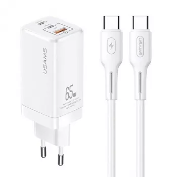 USAMS GaN 65W φορτιστής USB-C MTXLOGTC02 λευκό με καλώδιο USB-C 100W