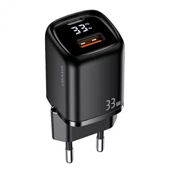 USAMS USB-C + USB-A 33W Γρήγορος Φορτιστής PD3.0 QC3.0 Μαύρο CC152TC01