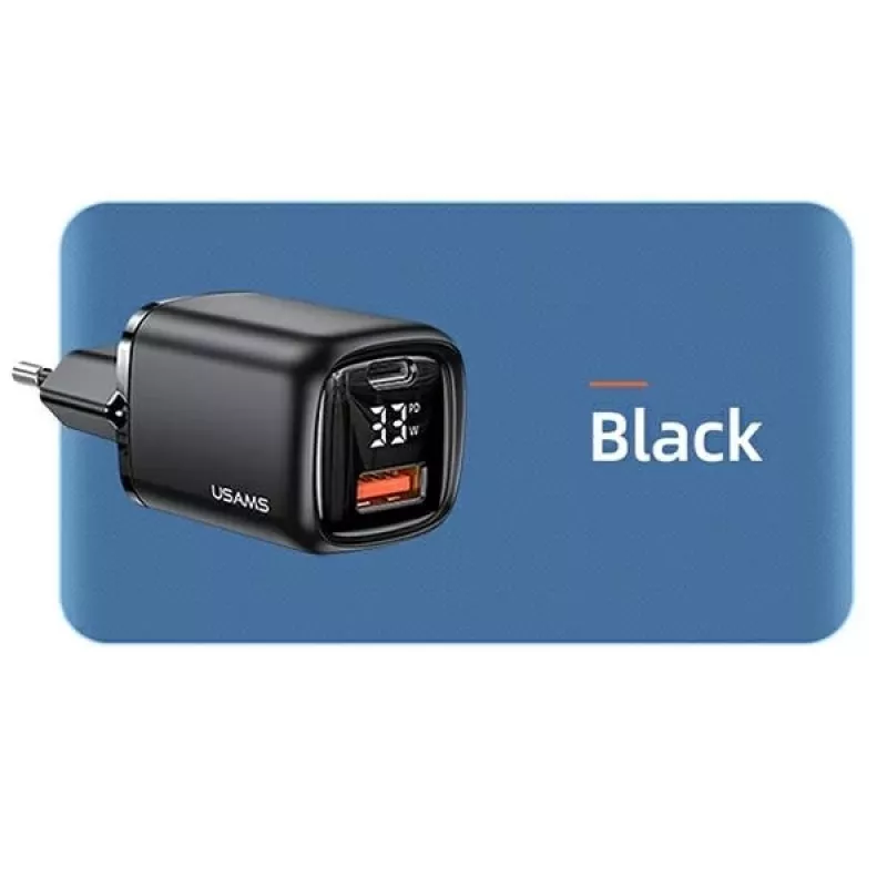 USAMS USB-C + USB-A 33W Γρήγορος Φορτιστής PD3.0 QC3.0 Μαύρο CC152TC01
