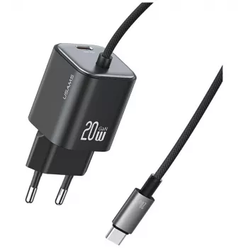 USAMS 20W GaN Γρήγορος Φορτιστής με Καλώδιο USB-C, Μαύρο