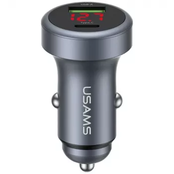 USAMS CC327 Φορτιστής αυτοκινήτου αλουμινίου 45W USB-A USB-C - Tarnish