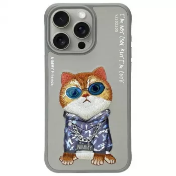 Nimmy Θήκη για iPhone 15 Pro Max 6,7 ίντσες Γκρι Glasses Cool Cat