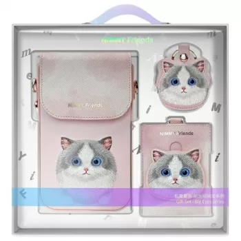 Nimmy σετ 3 σε 1 θήκη κινητού crossbody, πορτοφόλι και θήκη tracker - ροζ Big Eyed Pet 2.0 Cat