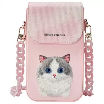 Nimmy σετ 3 σε 1 θήκη κινητού crossbody, πορτοφόλι και θήκη tracker - ροζ Big Eyed Pet 2.0 Cat