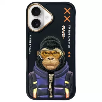 Nimmy Cool&Cute 2.0 Monkey Πίσω Κάλυμμα για Apple iPhone 16 6,1 ίντσες - Μαύρο