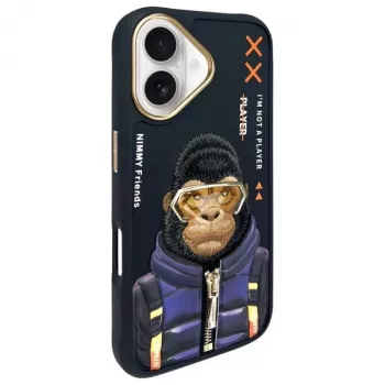 Nimmy Cool&Cute 2.0 Monkey Πίσω Κάλυμμα για Apple iPhone 16 6,1 ίντσες - Μαύρο