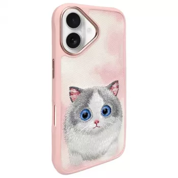 Nimmy Big Eyed Pet 2.0 Cat Πίσω Κάλυμμα Θήκη για Apple iPhone 16 6,1 ίντσες - Ροζ