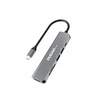 DUDAO A15H 6-in-1 USB-C hub docking station με HDMI, USB 3.0, USB 2.0, αναγνώστη καρτών SD/TF, PD 100W - Space Gray
