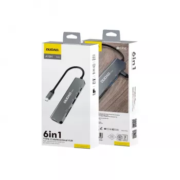 DUDAO A15H 6-in-1 USB-C hub docking station με HDMI, USB 3.0, USB 2.0, αναγνώστη καρτών SD/TF, PD 100W - Space Gray