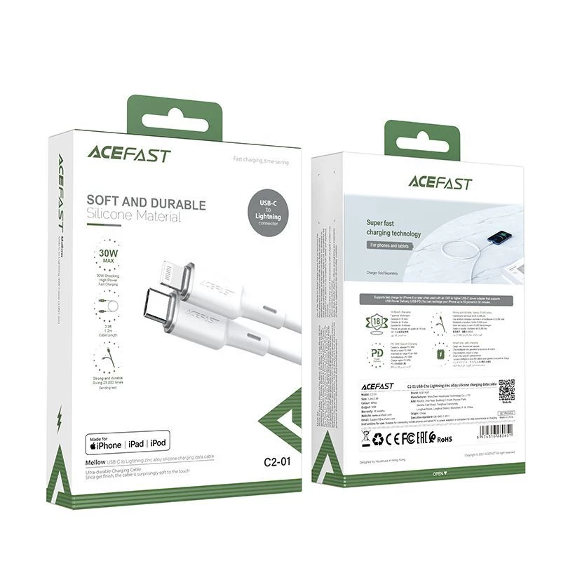ACEFAST MFI καλώδιο USB-C σε Lightning 1,2m, 30W, 3A, μαύρο (C2-01)