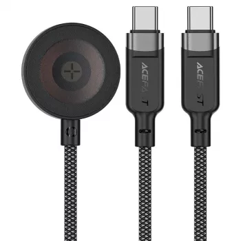 ACEFAST C6-11 καλώδιο φόρτισης 3 σε 1 USB-C σε 2x USB-C & Qi ασύρματο, 100W, 1,2m, μαύρο