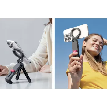 ULANZI MA88 MagSafe Μεταλλική λαβή, επιτραπέζιο τρίποδο & βάση τριπόδου για iPhone 12/13/14/15/16 σειρά, κράμα αλουμινίου, περιστροφή 360°, υποδοχή ψυχρής συσκευής & σπείρωμα 1/4 ίντσας-20, Space Gray