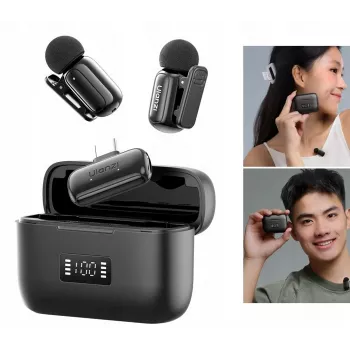 ULANZI A200 Mini Mic ασύρματο σετ μικροφώνου lavalier - 2 πομποί, USB-C, εμβέλεια 100m, μαύρο