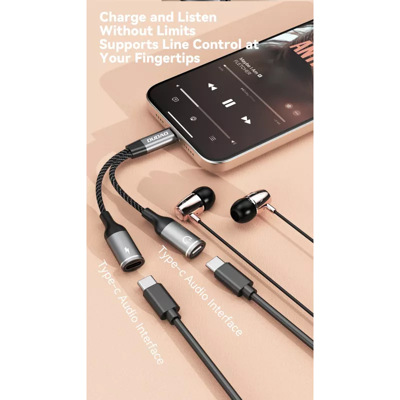 Dudao L13C+ προσαρμογέας 2-in-1 USB-C σε USB-C με ήχο και φόρτιση