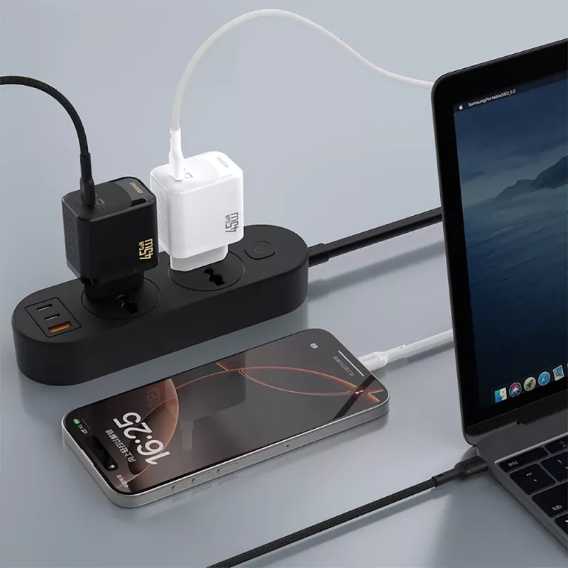 Dudao A28C τροφοδοτικό GaN 45W με καλώδιο USB-C - λευκό
