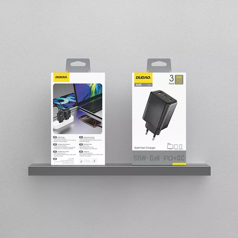 Dudao A29 τροφοδοτικό GaN 65W 2x USB-C + 1x USB-A μαύρο