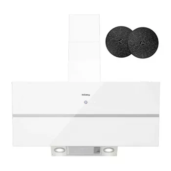 ISEASY TV1390D4-CC-I2 Επιτοίχιος απορροφητήρας 90cm 750m³/h Ανοξείδωτος χάλυβας Μαύρο γυαλί