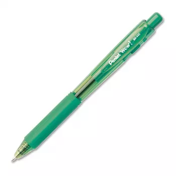 Pentel WOW! ανασυρόμενο στυλό - πράσινο μελάνι - μεσαία μύτη 1.0 mm - διάφανο σώμα με πράσινες λεπτομέρειες