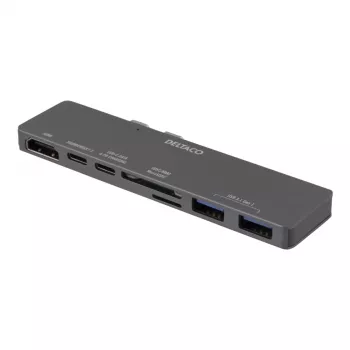 DELTACO USBC-1290 Σταθμός Σύνδεσης Thunderbolt 3 - Ασημί - 40 Gbit/s - 4K Ultra HD