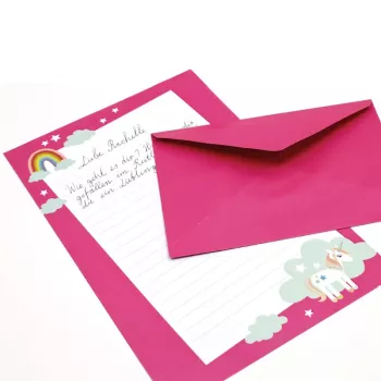 Artoz Papier 334001-03 Χαρτί Αλληλογραφίας με Φακέλους, Unicorn ροζ (περίπου DIN A5), 80 g/m², 1 Πακέτο