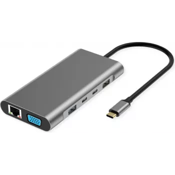 VALUE σταθμός σύνδεσης USB-C 10 σε 1 4K60 2xHDMI 1xDP/VGA/GbE USB-C 2x PD - ψηφιακό/δεδομένα