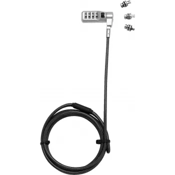 DICOTA Universal Security Cable Lock με 3 εναλλασσόμενες κεφαλές, κλειδαριά συνδυασμού, καλώδιο 2 m, μαύρο