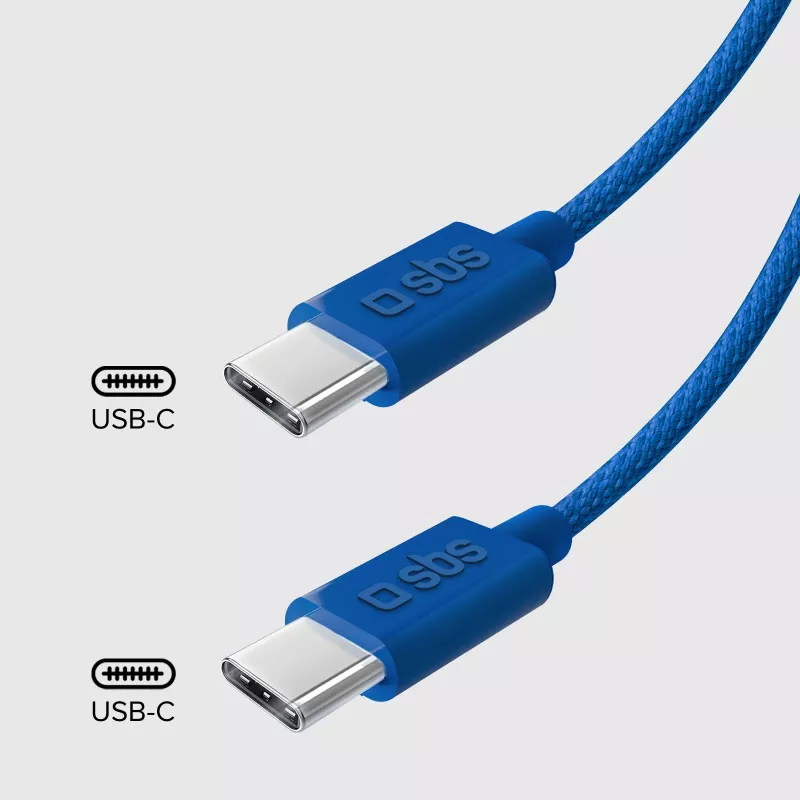 SBS TECABLE TISSUE TCCB Καλώδιο USB-C σε USB-C 1,5m 60W Πλεκτό - Μπλε