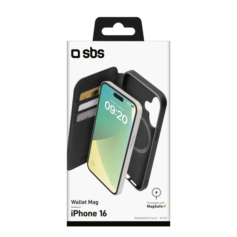 SBS Wallet Case συμβατή με MagSafe για iPhone 16 Μαύρο