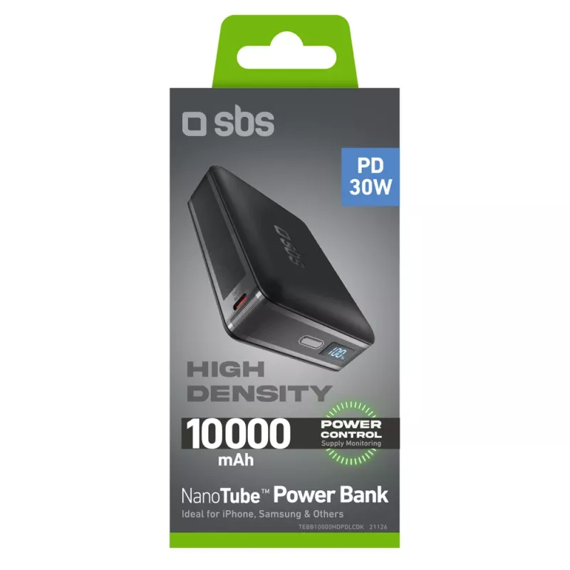 SBS HD 30W 10000mAh power bank USB-C με οθόνη LCD - μαύρο
