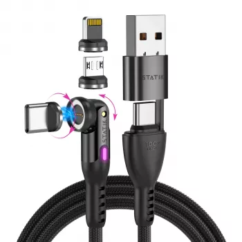 STATIK 360Pro πλεκτό περιστρεφόμενο καλώδιο 3 μαγνητικών ακρών 6-in-1 μαύρο 2m
