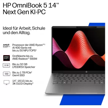 HP OmniBook 5 14-hm0151ng 14 ίντσες WUXGA OLED 300 Nits, AMD Ryzen AI 5 330 (4C), 16GB RAM, 512GB SSD, Windows 11