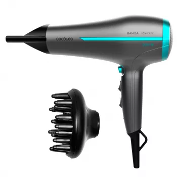Cecotec Bamba IoniCare 5200 Aura Black Σεσουάρ μαλλιών με ιόντα, 2200 W, επαγγελματικό μοτέρ AC, λειτουργία ιόντων, 3 βαθμίδες θερμοκρασίας, 2 ταχύτητες, κρύος αέρας, με συμπυκνωτή και διαχύτη, μαύρο
