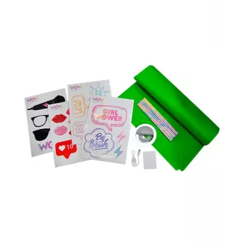 KIDS LED ring light για κινητό selfie vlog + σετ αξεσουάρ greenscreen 1,5x1m Wow Generation / Wow00024