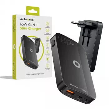 Mobile Origin 65W GaN Slim Dual USB-C Single USB-A Μαύρος Φορτιστής Τοίχου