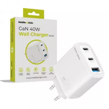 Mobile Origin 40W GaN Φορτιστής MO13 Λευκός 1x USB-A + 2x USB-C