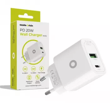 Mobile Origin PD20W Φορτιστής Τοίχου MO12 Λευκός 1x USB-A + 1x USB-C