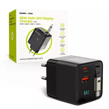 Mobile Origin 65W GaN Φορτιστής USB-C Ανασυρόμενο Καλώδιο + USB-A 75cm