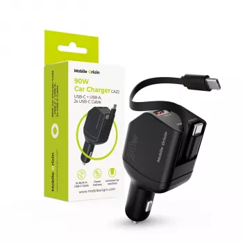 Mobile Origin 90W Φορτιστής Αυτοκινήτου CA22 USB-C+USB-A με 2x Καλώδια 60cm